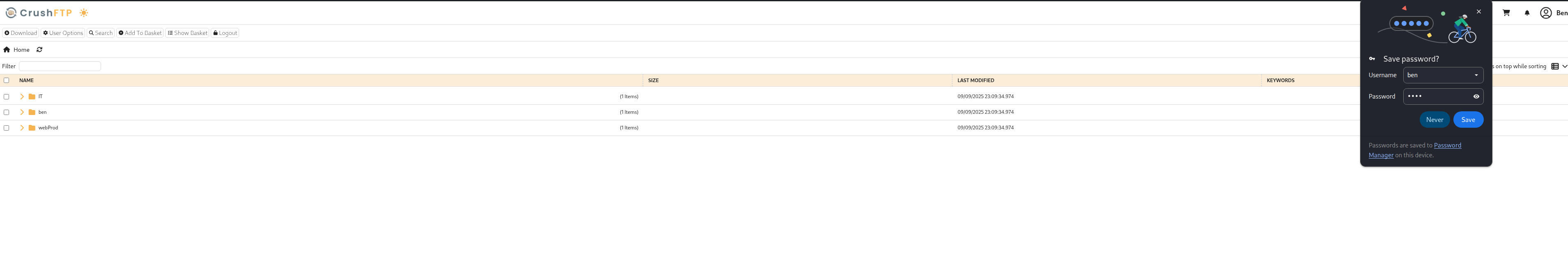 Changing Ben's password in user management